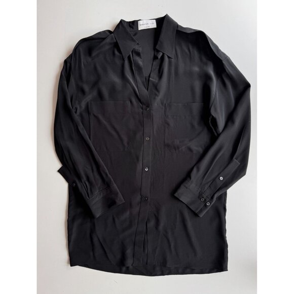 Aritzia BABATON 1-01 Black Silk Crepe Button Up Shirt Shirt Dress, Size S - Picture 5 of 14